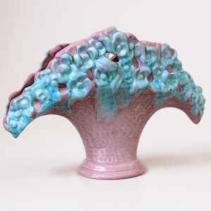 Royal Haeger Fan Vase Pink Blue Flower Basket Planter Vintage 1940s R386 USA